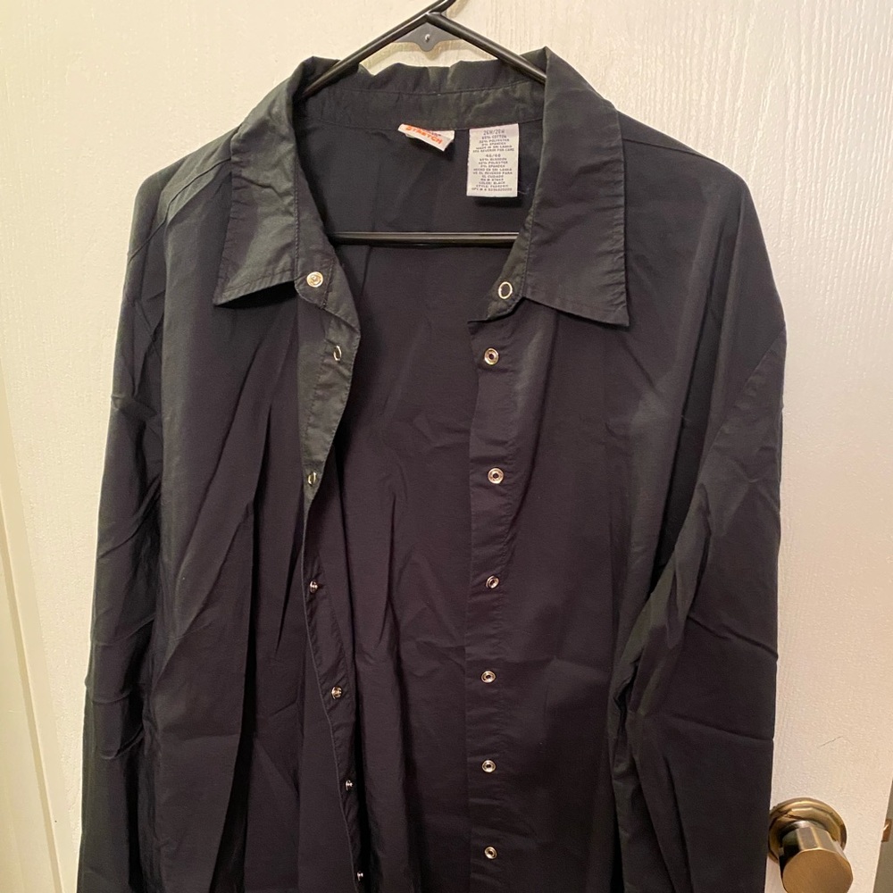Black Faded Glory Snap Front Long-Sleeve Blouse 26W/28W